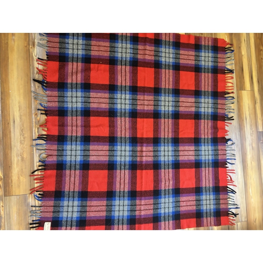 Vintage Horner Wool Stadium Throw Red Plaid Eaton Rapids MI 46x50 READ